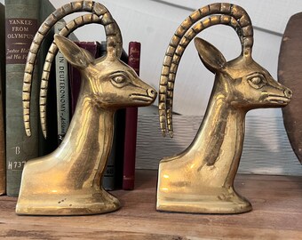 Vintage Solid Brass Ibex Gazelle Bookends