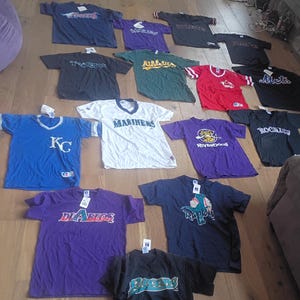 vintage deadstock nos athletic 1990s major minor league baseball t shirt ringer solid men & youth lot new some fade pick 5 multiple in stock