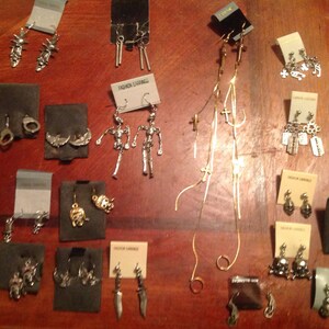 Vintage deadstock scary earrings 1970's new old jewelry pick 3 for 40 men  women's Halloween skulls crosses motorcycle razors knife skeleton