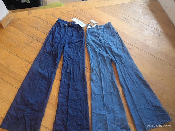 Wrangler, Wrangler vintage deadstock denim elastic waist women bell bottom Jean 1970 pant high rise made USA cotton select 1 waist 24 25 26 27 long