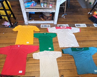 Deadstock vintage sportswear 100% cotton men or boy athletic contrast stitching t-shirt 1970 made USA pick 1 irregular new old