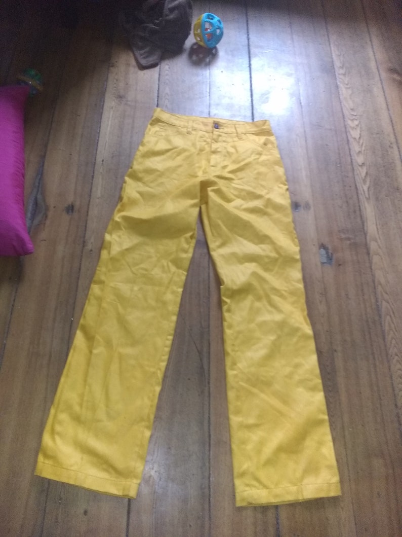 Dee cee 1980s vintage 29x31 hi waisted yellow pants made uSA jeans 5 pocket straight leg wear sneakers t shirt shoes boots jacket image 6