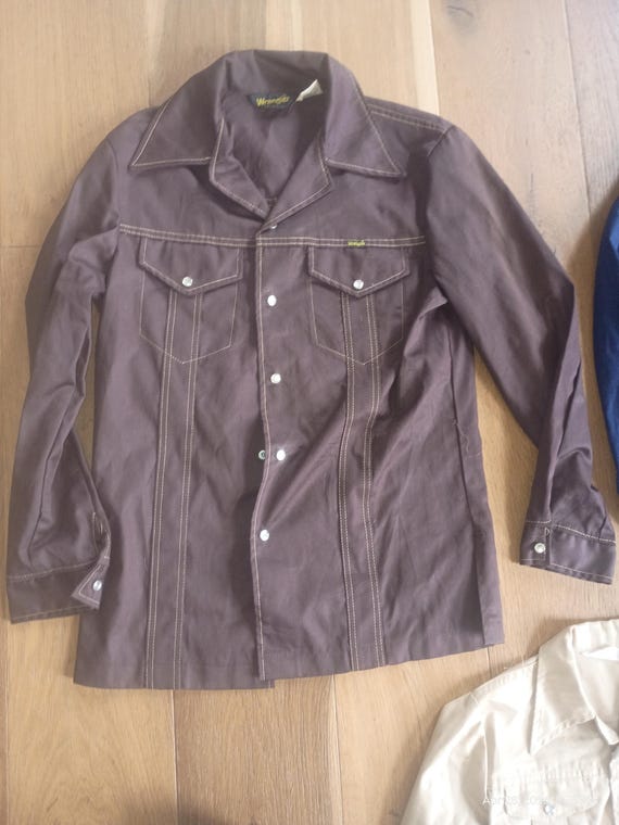 Deadstock wrangler vintage 1970 permanent press jean jacket 2 pocket Western Pearl snap mad USA coat men's or boy pick 1 for 125 nos new old View 5