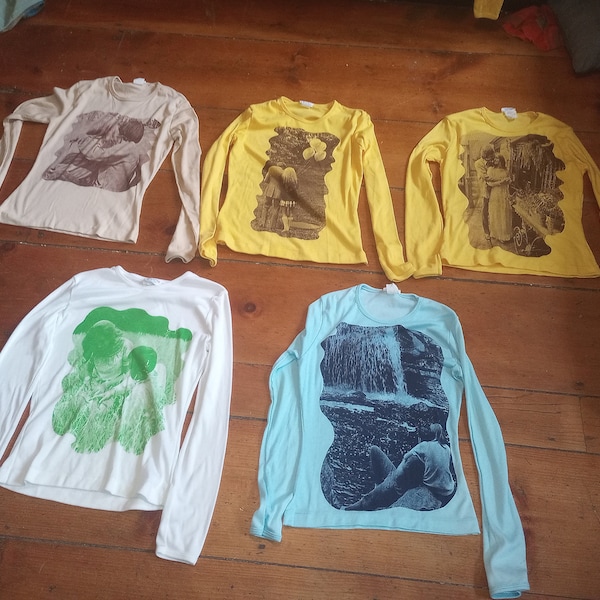 anni '70 vintage deadstock tee maglietta da donna immagine scena stampata maglia top pick 1 poli cotone retrò nuova usura jeans pantalone scarpa da ginnastica cappotto scarpa