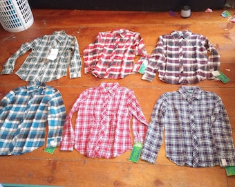 Wrangler Jr Frauen Deadstock Vintage Flanellhemden hergestellt in den USA Langarm-Button-Down
