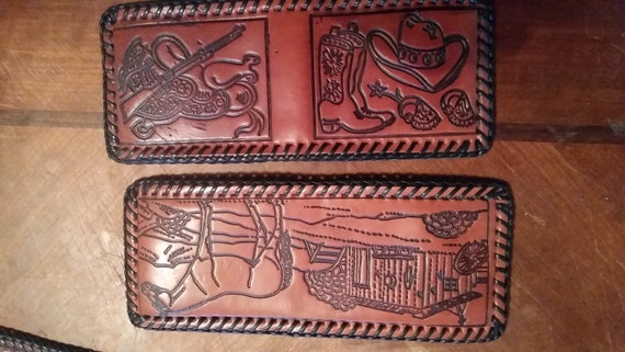 Vintage 1970s leather tooled wallets deadstock ma… - image 2