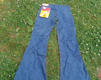 Landlubber coupe basse grosse cloche bas femmes coton rigide denim fait USA hiphugger vintage deadstock jeans pantalon