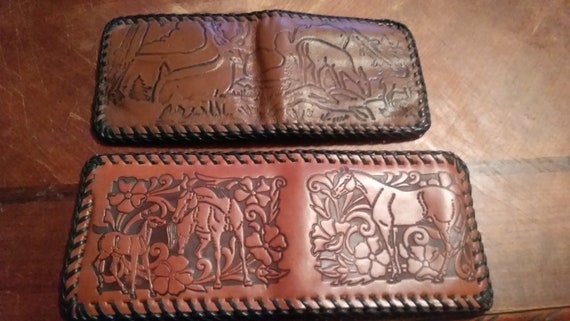 Vintage 1970s leather tooled wallets deadstock ma… - image 2