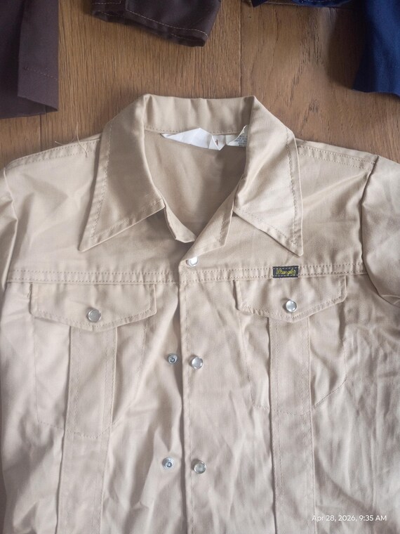 Deadstock wrangler vintage 1970 permanent press jean jacket 2 pocket Western Pearl snap mad USA coat men's or boy pick 1 for 125 nos new old View 3
