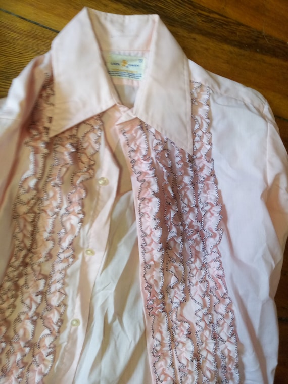 Vintage pink ruffle tuxedo tux shirt boys 10 11 1… - image 7