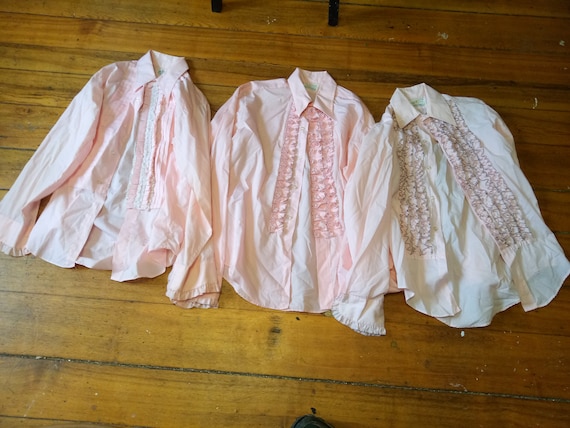 Vintage pink ruffle tuxedo tux shirt boys 10 11 1… - image 1