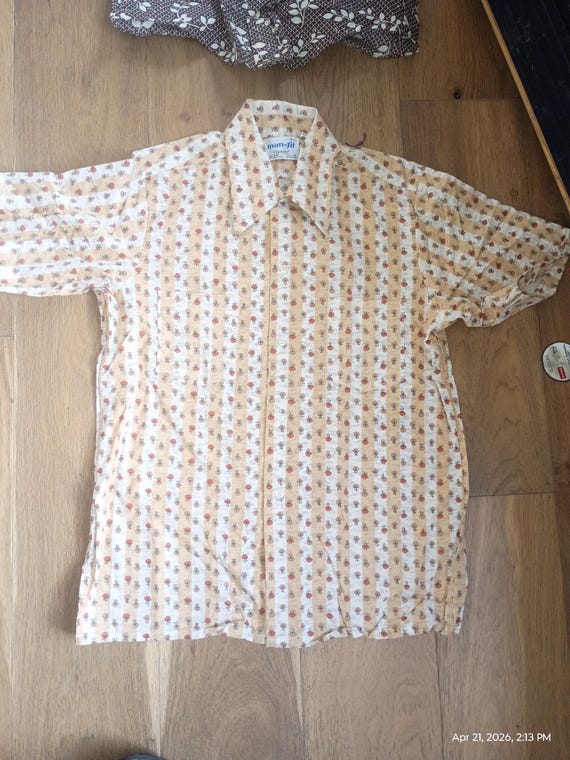 Deadstock vintage NOS new short sleeve button down Oxford 1970 permanent press pattern big collar shirt made USA men sizes pick 1 color size View 4