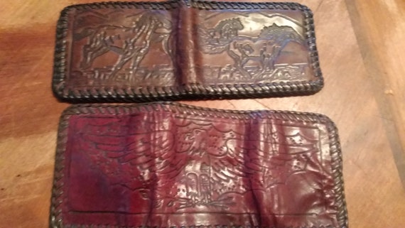 Vintage 1970s leather tooled wallets deadstock ma… - image 7