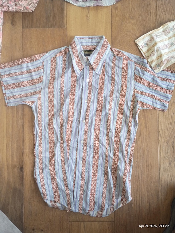 Deadstock vintage NOS new short sleeve button down Oxford 1970 permanent press pattern big collar shirt made USA men sizes pick 1 color size View 6