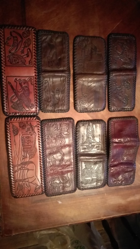 Vintage 1970s leather tooled wallets deadstock ma… - image 1