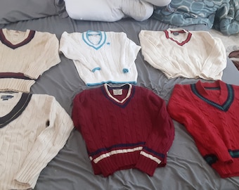 Vintage cricket sweater v neck athletic sporty long sleeve wool shirt 1980 preppy pick 1 wear jean pant sneaker jacket