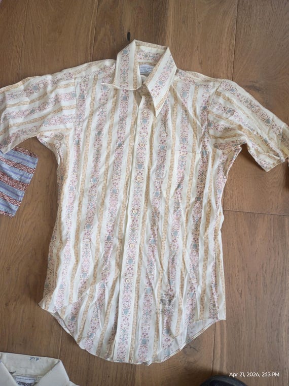 Deadstock vintage NOS new short sleeve button down Oxford 1970 permanent press pattern big collar shirt made USA men sizes pick 1 color size View 5