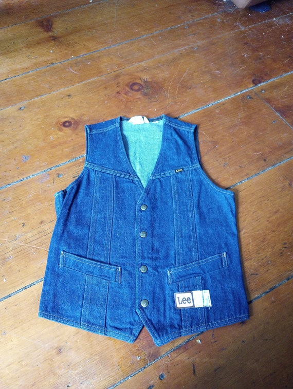 Lee Deadstock vintage vest 1970's denim unwashed … - image 1