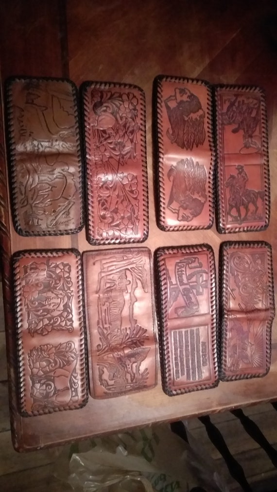 Vintage 1970s leather tooled wallets deadstock ma… - image 1