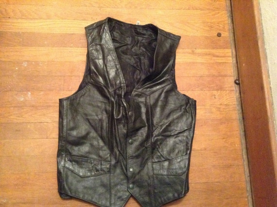 Vintage men's motorcycle vest leather 1970's new … - image 2