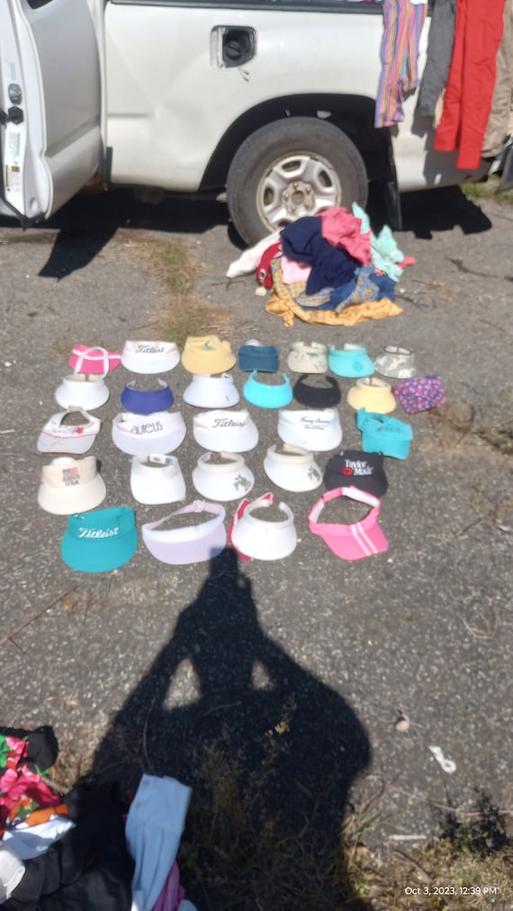 Huge lot of 26 vintage visor hats 1980s beachwear… - image 1