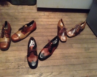 Zapatos de los años 60, stock muerto, dos tonos, zancada derecha, Buster, marrón, Jarmon, para hombre o mujer, con cordones, selección de 1 par, sillín de cuero