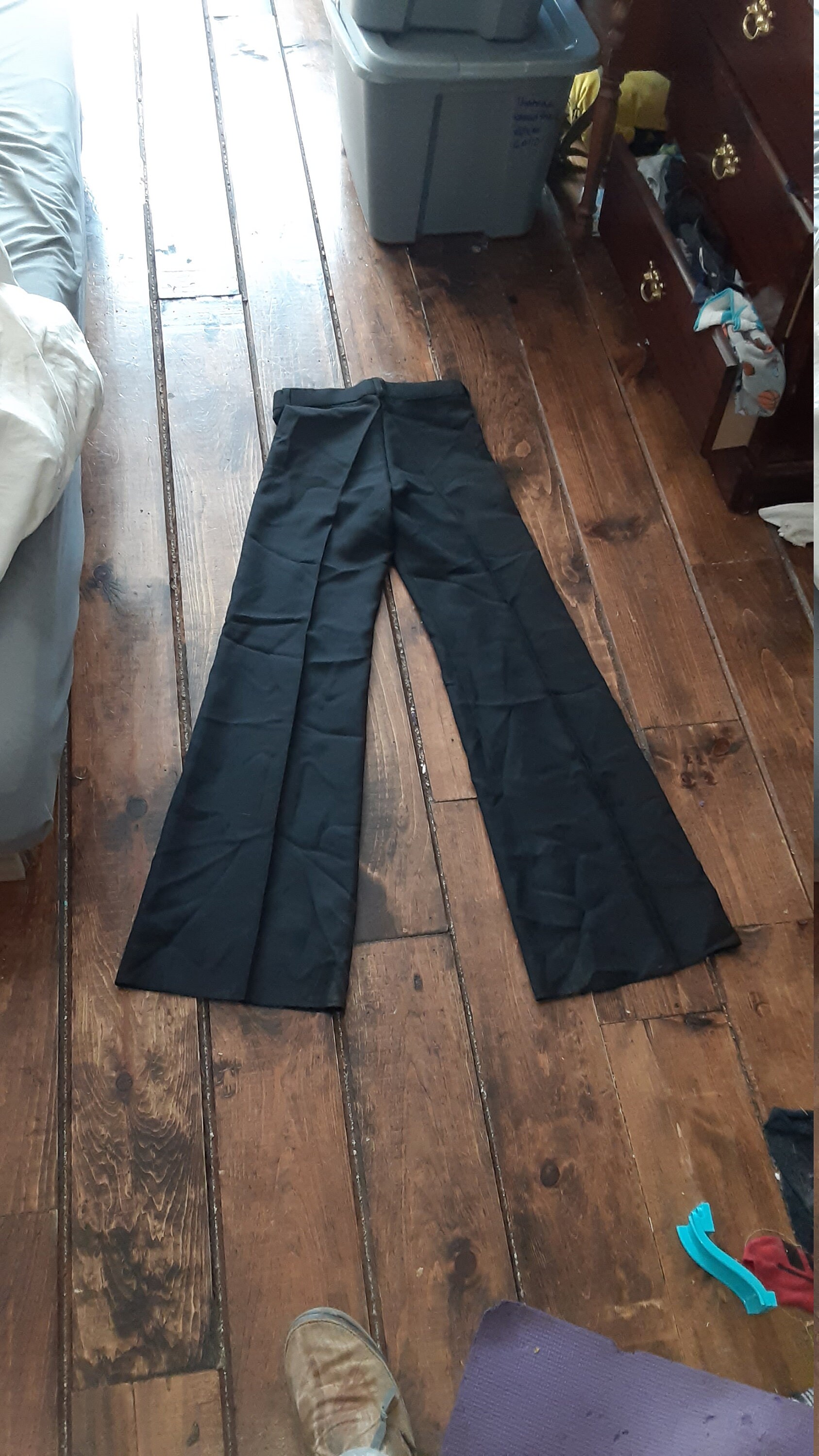 Deadstock Cheeks Black 1970 Polyester Vintage Bell Bottom Jean Men