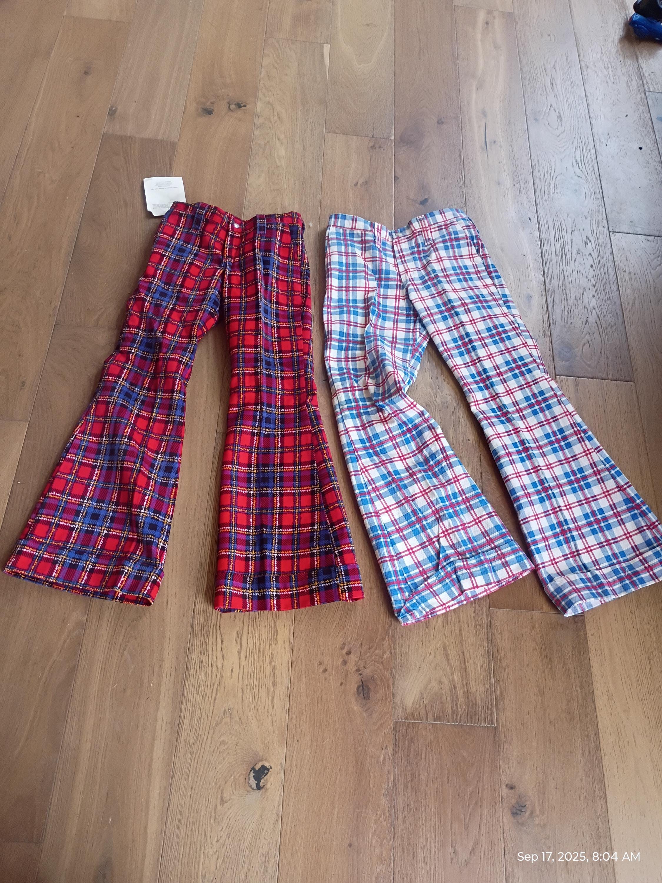 Vintage Wrangler Corduroy Cuffed Checked Plaid Elephant Bell