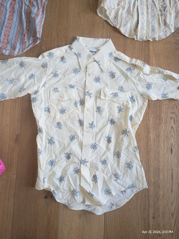 Deadstock vintage NOS new short sleeve button down Oxford 1970 permanent press pattern big collar shirt made USA men sizes pick 1 color size View 3