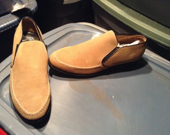 Vintage deadstock nos wolverine ante zapato loafer 1960 hombres 6 6.5 8 nuevo hecho usa crepe suela de puntada usar camiseta chaqueta de pantalón jean