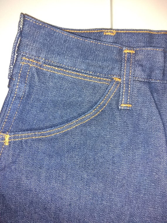 VTG 70s DEADSTOCK WRANGLER STRAIGHT LEG STIFF INDIGO JEANS  BROKEN TWILL 34W 32L