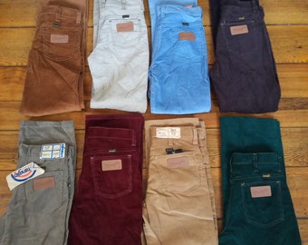 Wrangler Deadstock nos vintage 1980 pana estudiante jean pantalón cintura 25 26 27 28 pierna recta 84 botón de algodón hasta azul burdeos bronceado