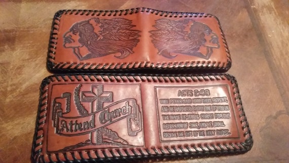 Vintage 1970s leather tooled wallets deadstock ma… - image 6