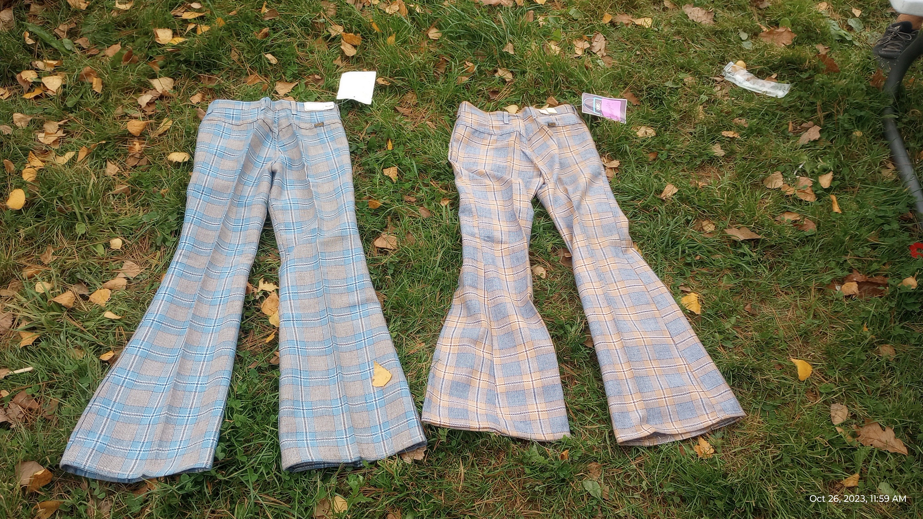 Wrangler Plaid Checked Low Rise Hip Hugger Bell Bottom Jeans 1970