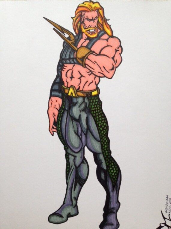 Aquaman Comic Style Marker Print 9 X 12 In Etsy
