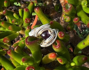 Star ruby silver wirewrap ring with gold fill accents