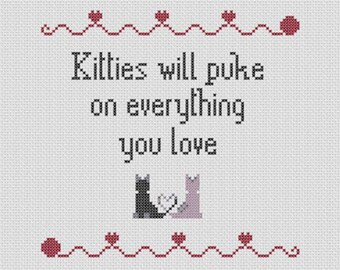 Kitties Puke lustige Katze Kreuzstichmuster gezählt