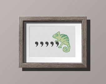 Comma Chameleon punny counted cross-stitch PATTERN