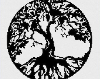 Baum des Lebens schwarz und weiß modernes Kreuzstichmuster