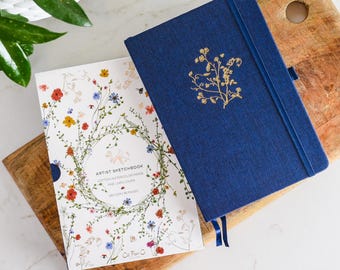Floral Embossed Linen Sketchbook: Watercolor Paper, Personalized Monogram Option