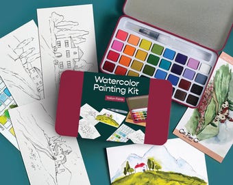 Italian Fields watercolor painting kit/watercolor paints/kids crafting kit/adult painting kit/modern watercolor paint kit