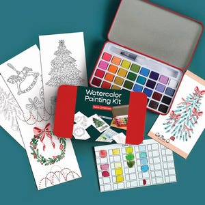 Retro Christmas watercolor painting kit/watercolor paints/kids crafting kit/adult painting kit/modern watercolor paint kit