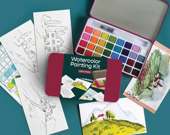 Italian Fields Watercolor Painting Kit, Portable Art Set and Tin