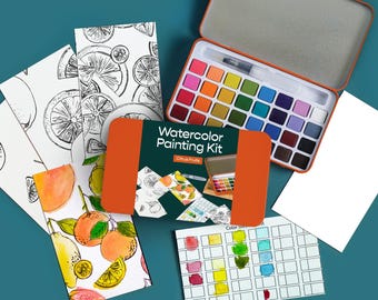 Citrus Fruits Watercolor Painting Kit, Portable Art Set and tin