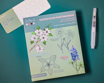 Aquarellbuch und Farbset - State Flowers / Aquarellfarben / Aquarellfarben / Malset für Erwachsene / moderne Aquarellfarben