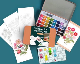 Zinnia Garden watercolor painting kit/watercolor paints/kids crafting kit/adult painting kit/modern watercolor paint kit