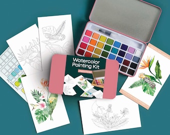 Tropical Florals watercolor painting kit/watercolor paints/kids crafting kit/adult painting kit/modern watercolor paint kit