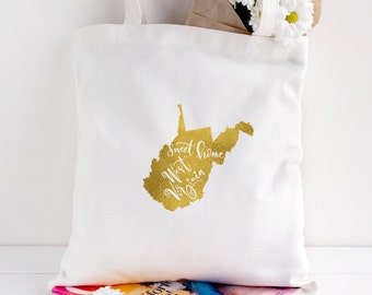 West Virginia bag/custom tote/wedding welcome bag/canvas shopping bag/state tote/wedding guest bag/reusable bag/WV state bag/state apparel