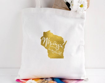 Wisconsin tote bag/custom tote/wedding welcome bag/canvas shopping bag/state tote/wedding guest bag/reusable bag/WI state bag/state apparel