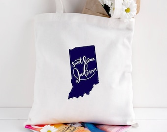 Indiana tote bag/custom tote/wedding welcome bag/canvas shopping bag/state tote/wedding guest bag/reusable bag/IN state bag/state apparel